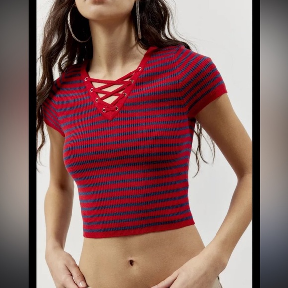 NWOT BDG Urban Outfitters Harley Lace Up Sweater Top - Picture 1 of 4